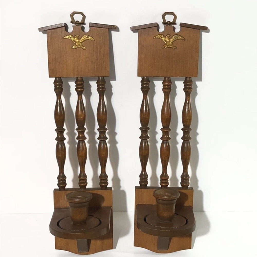 Wooden Wall Candle Sconces Pair in Brown